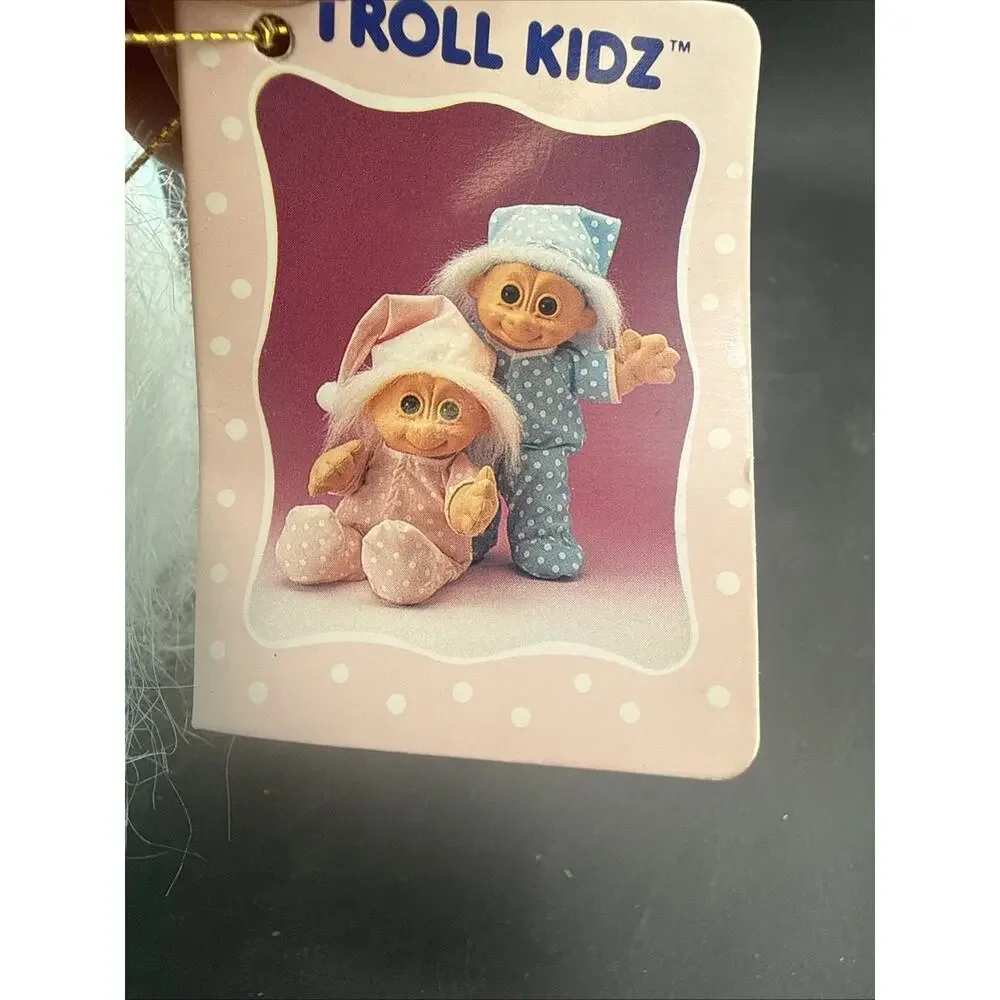 Vtg Russ Troll Kidz Spanky Doll Blue White Polka Dot Pajamas Nightcap Plush 12